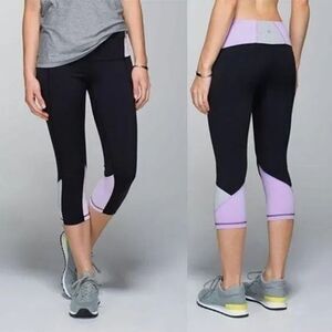 Lululemon Crop Embody Leggings Yoga Cropped Tights 4 Black Lilac‎ Grey
